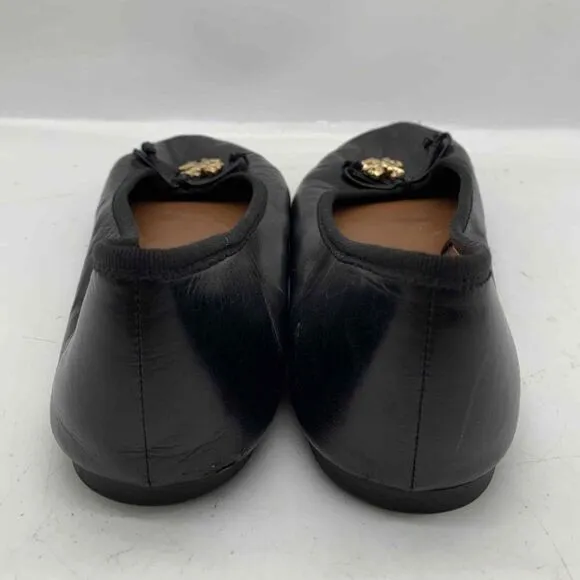 Tory Burch Women's Black Goat Leather Logo Charm Ballet Flat Shoes 8M
