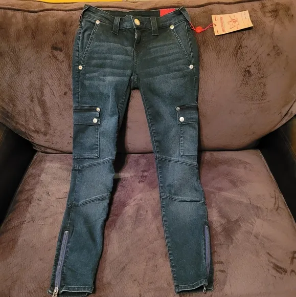 True Religion Md Rise Jennie Zip Ankle Skinny Jean