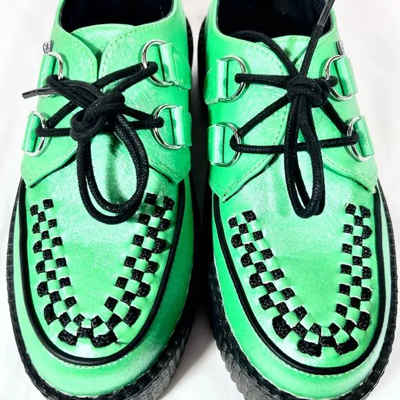 T.U.K. Creeper Shoes Green Metallic Viva Mondo Tukskin Men 6 Women 8 Used