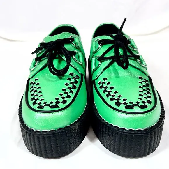 T.U.K. Creeper Shoes Green Metallic Viva Mondo Tukskin Men 6 Women 8 Used