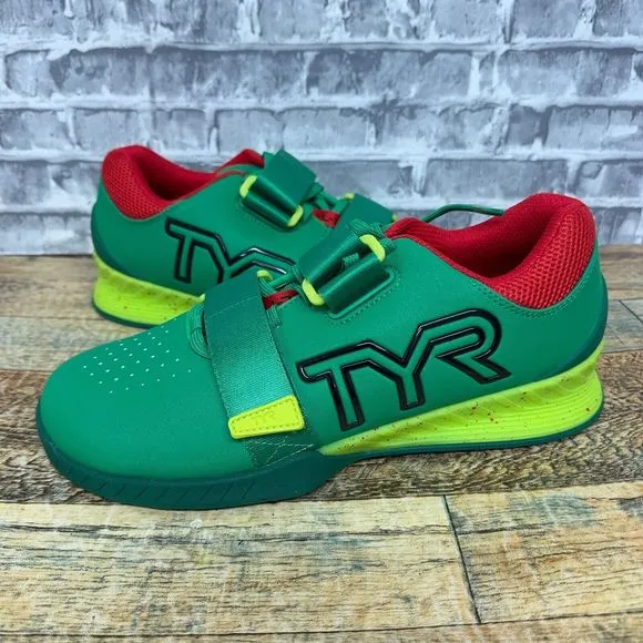 TYR‎ L-1 Lifter Green Yellow Red Weightlifting Shoes Straps Mens Size 9 New