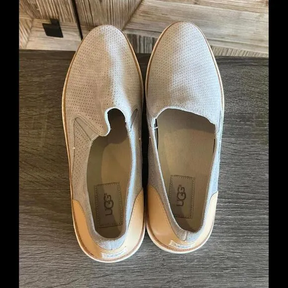 UGG Adley Suede Slip On Sneakers Sz 10 Grey Perforated Casual Shoes