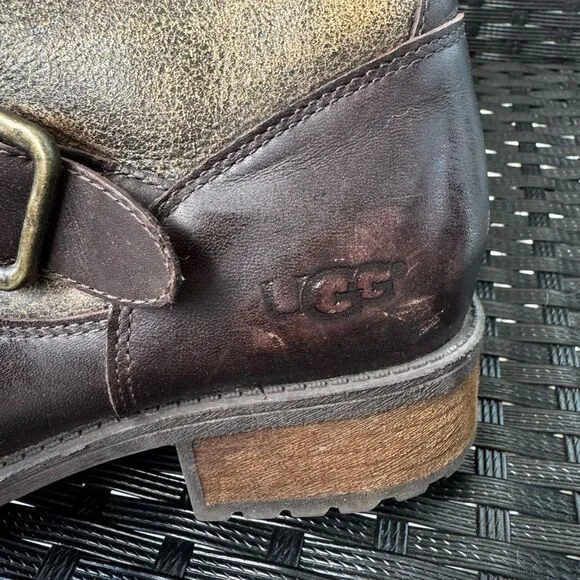 UGG Australia Chancery Shearling Lined Leather Boots Brown Water Resistant Sz 7