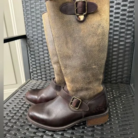 UGG Australia Chancery Shearling Lined Leather Boots Brown Water Resistant Sz 7