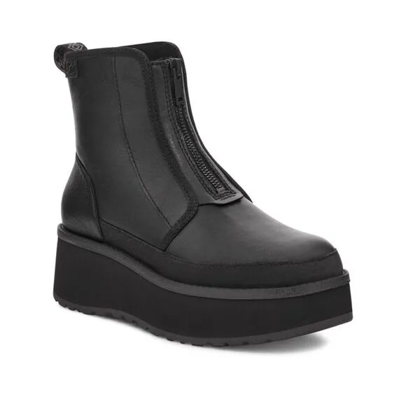 UGG CityFunc Zip Water Resistant Black Leather Platform Boots Women's Size 8 NIB