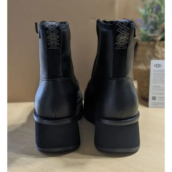 UGG CityFunc Zip Water Resistant Black Leather Platform Boots Women's Size 8 NIB