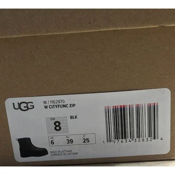 UGG CityFunc Zip Water Resistant Black Leather Platform Boots Women's Size 8 NIB