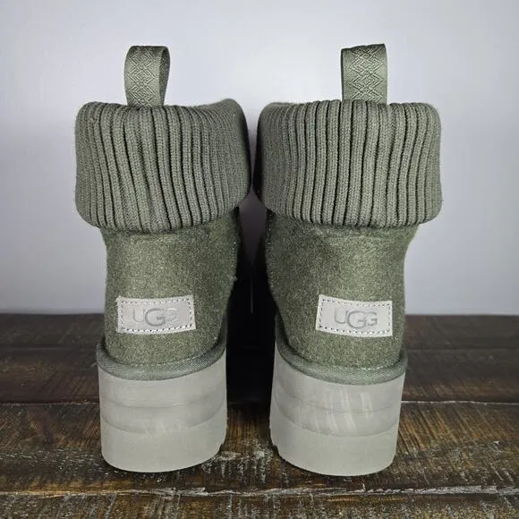 UGG Classic Mini Felted Platform Womens Size 9 Slip On Shoes Boots Green Lined
