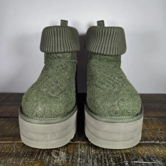 UGG Classic Mini Felted Platform Womens Size 9 Slip On Shoes Boots Green Lined