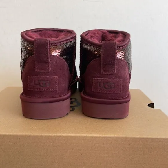 UGG Classic Ultra Mini Mirror Ball Sequins Boots Wild Grape US Women 7/UK 5/EU38