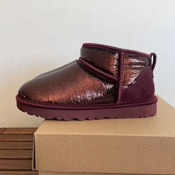 UGG Classic Ultra Mini Mirror Ball Sequins Boots Wild Grape US Women 7/UK 5/EU38