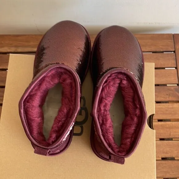 UGG Classic Ultra Mini Mirror Ball Sequins Boots Wild Grape US Women 7/UK 5/EU38