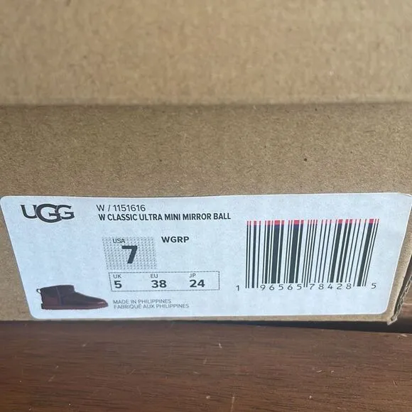 UGG Classic Ultra Mini Mirror Ball Sequins Boots Wild Grape US Women 7/UK 5/EU38