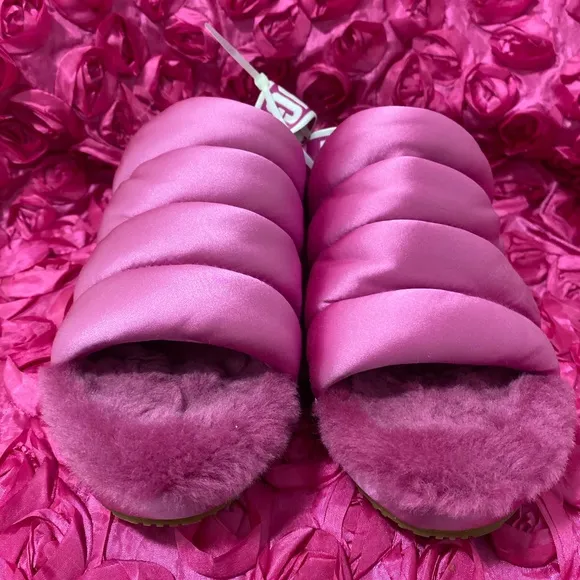 UGG Fuchsia Puff Yeah Slide Sheepskin SLIPPER Sandals Women