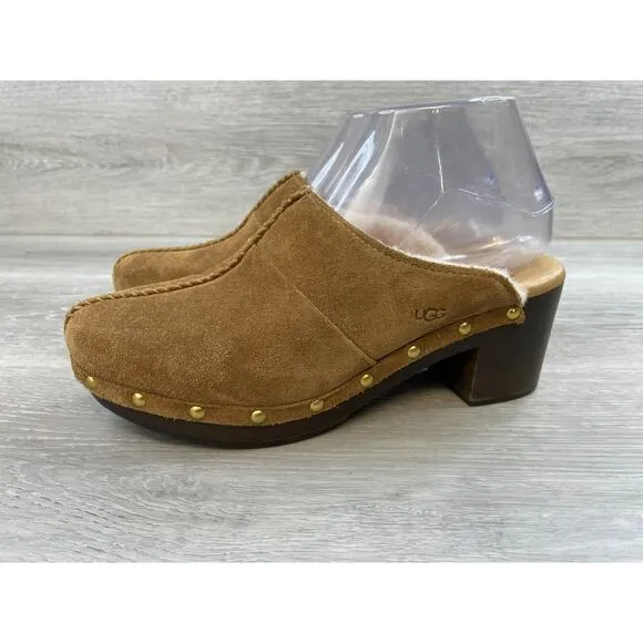 UGG Kassi 1013601 Women's Clog 7 Brown Suede Leather Slip-On Studded Mule Shoe