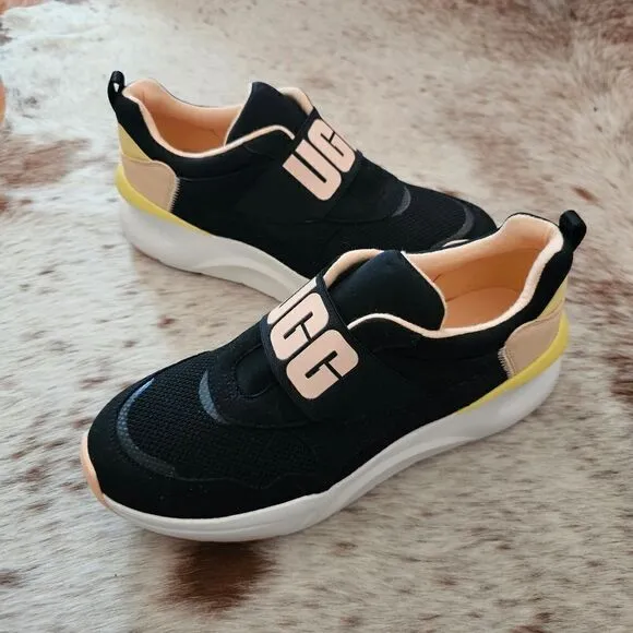 UGG La Flex Women's Logo Trainers Shoes in Black &amp; Peach NEW