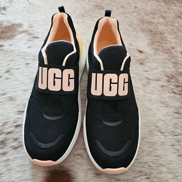 UGG La Flex Women's Logo Trainers Shoes in Black &amp; Peach NEW