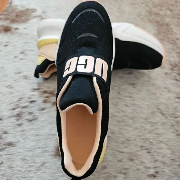 UGG La Flex Women's Logo Trainers Shoes in Black &amp; Peach NEW