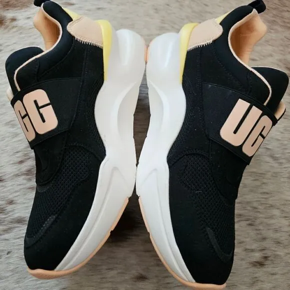 UGG La Flex Women's Logo Trainers Shoes in Black &amp; Peach NEW