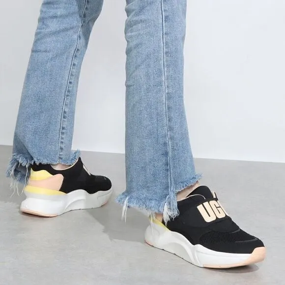 UGG La Flex Women's Logo Trainers Shoes in Black &amp; Peach NEW