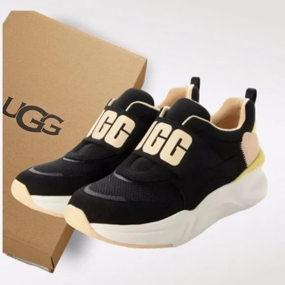 UGG La Flex Women's Logo Trainers Shoes in Black &amp; Peach NEW