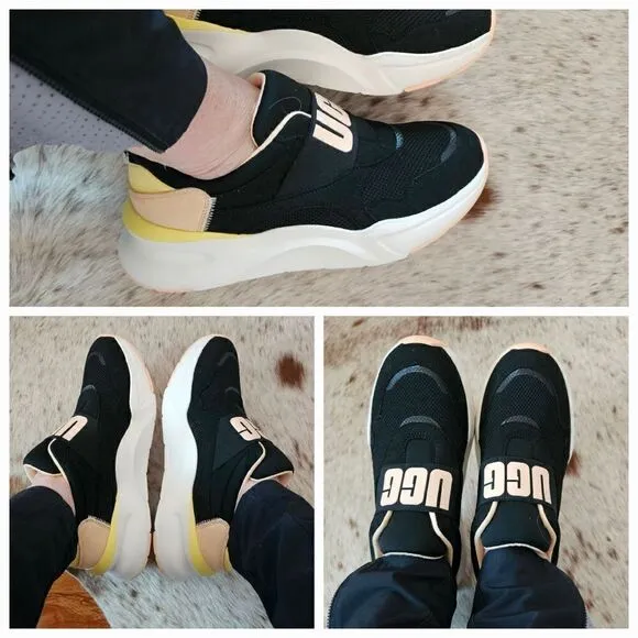 UGG La Flex Women's Logo Trainers Shoes in Black &amp; Peach NEW