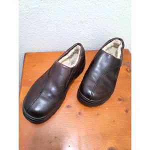 UGG Mens Brown Leather Slip-On Shoes With Shearling Lining Size 10