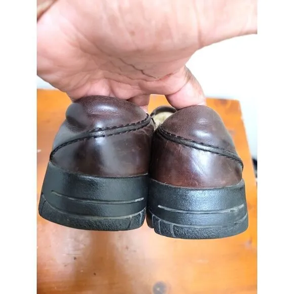 UGG Mens Brown Leather Slip-On Shoes With Shearling Lining Size 10