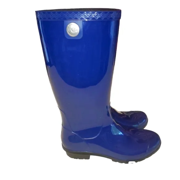 UGG Shaye High Gloss Royal Blue Tall‎ Rainboots Women's Size 6