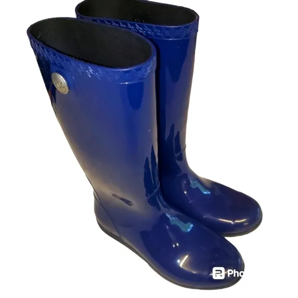 UGG Shaye High Gloss Royal Blue Tall‎ Rainboots Women's Size 6