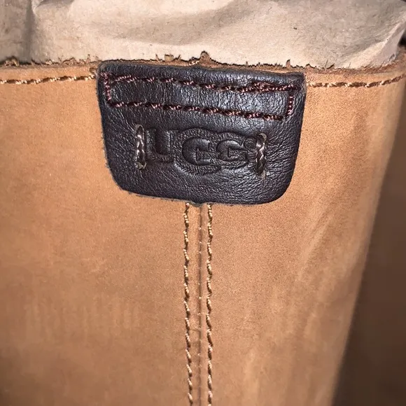 UGG SIZE 6.5 HARRINGTON CHESTNUT LEATHER WATER RESISTANT TALL BEAUTIFUL BOOTS