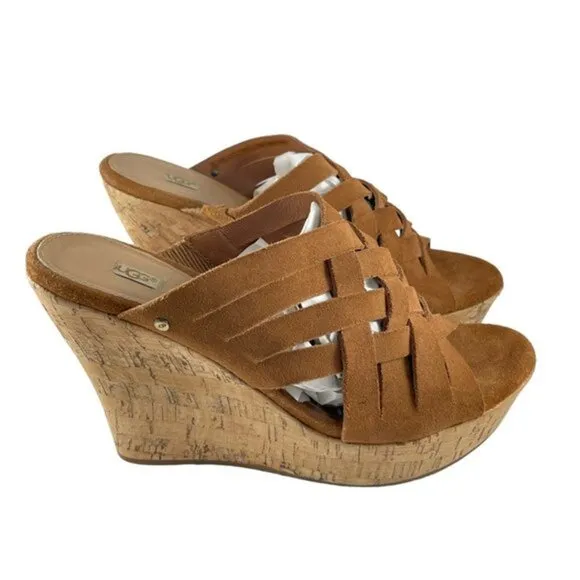 UGG Women's Marta Strappy Suede Wedge Sandals Size 11 NEW