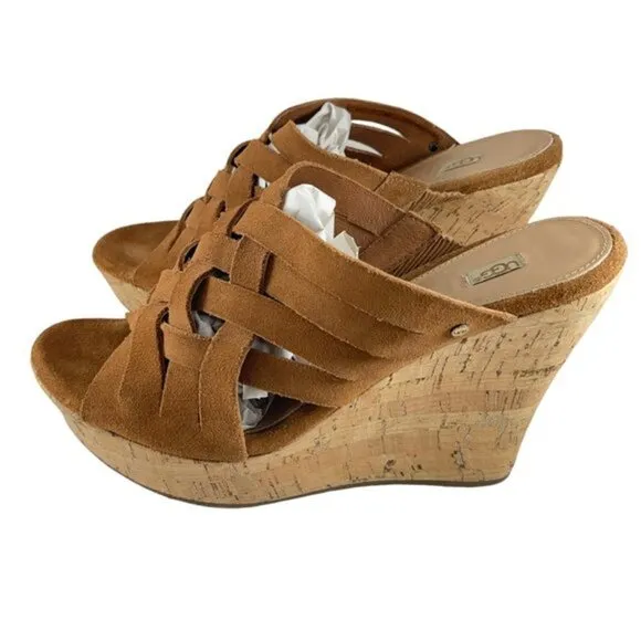 UGG Women's Marta Strappy Suede Wedge Sandals Size 11 NEW
