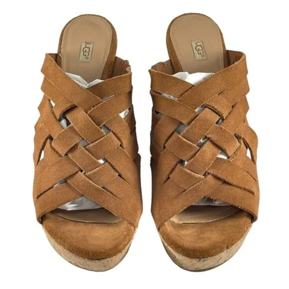 UGG Women's Marta Strappy Suede Wedge Sandals Size 11 NEW