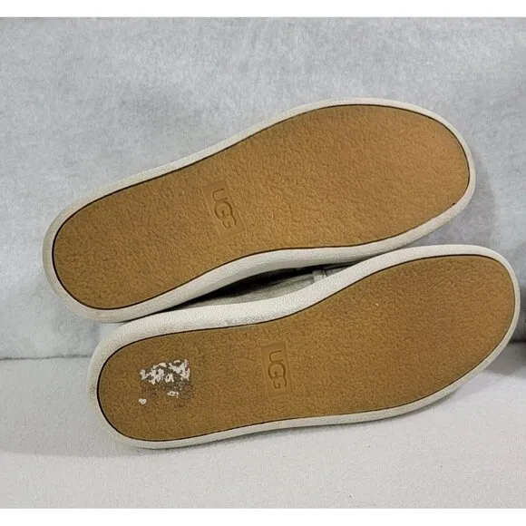 UGG Women's Silver Shimmer Slip On Flat Shoes Round Toe Leather Upper Size 8