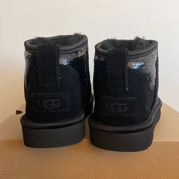 UGG Classic Ultra Mini Mirror Ball Sequins Boots Black USA Women 7/UK 5/EU 38