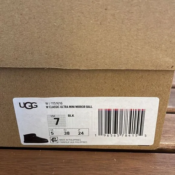 UGG Classic Ultra Mini Mirror Ball Sequins Boots Black USA Women 7/UK 5/EU 38