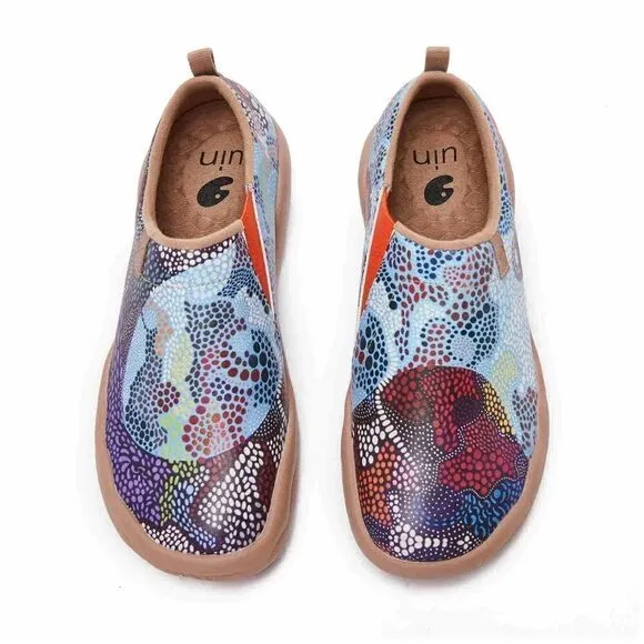 UIN Women's Walking Travel Shoes Microfiber Casual Loafers (Underwater Mosaic)