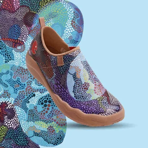 UIN Women's Walking Travel Shoes Microfiber Casual Loafers (Underwater Mosaic)