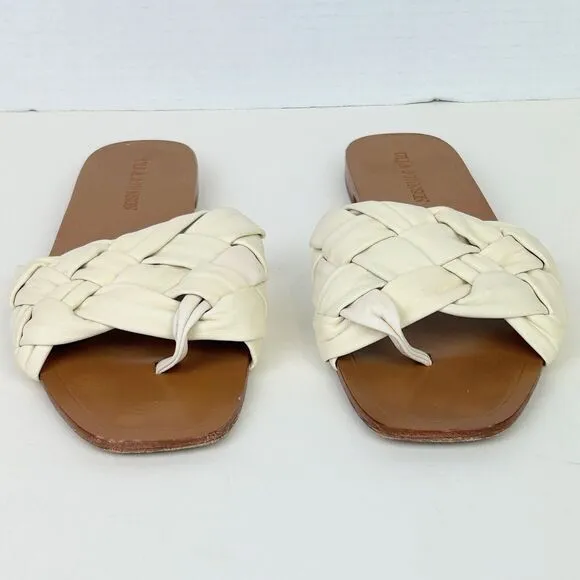Ulla Johnson Anders Woven Braided Flat Sandals Ivory Cream Leather Shoes 38 7.5