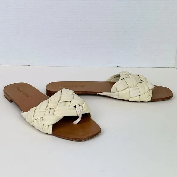 Ulla Johnson Anders Woven Braided Flat Sandals Ivory Cream Leather Shoes 38 7.5
