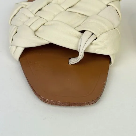 Ulla Johnson Anders Woven Braided Flat Sandals Ivory Cream Leather Shoes 38 7.5