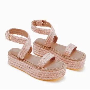 ULLA JOHNSON Gemma Flatform Espadrille Raffia  Sandals Terracotta Size 37