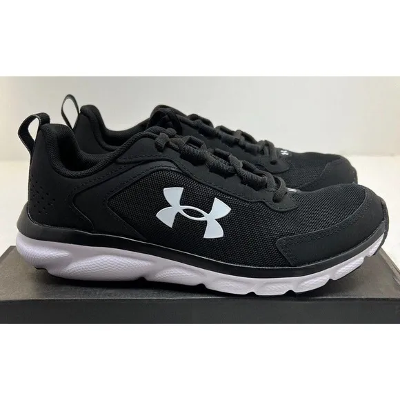 Under Armour UA BGS Assert 9 Black White Running Shoes Sneakers 3024633-001 NEW