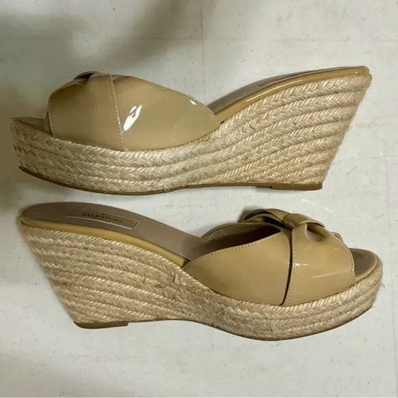 Valentino Garavani Wedge Espadrille Slide Patent Leather Nude Shoes Size 40
