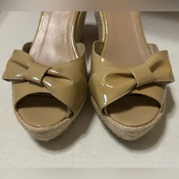 Valentino Garavani Wedge Espadrille Slide Patent Leather Nude Shoes Size 40