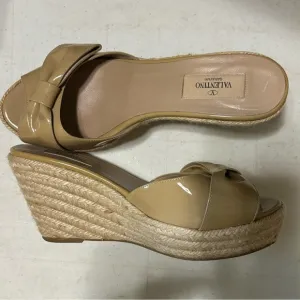 Valentino Garavani Wedge Espadrille Slide Patent Leather Nude Shoes Size 40