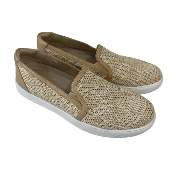 Vaneli Sport Chilly Women Beige Woven Slip-On Sneakers 9M Casual Comfort Shoes