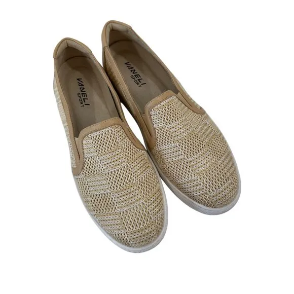 Vaneli Sport Chilly Women Beige Woven Slip-On Sneakers 9M Casual Comfort Shoes
