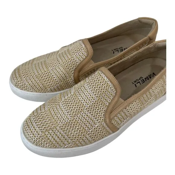 Vaneli Sport Chilly Women Beige Woven Slip-On Sneakers 9M Casual Comfort Shoes